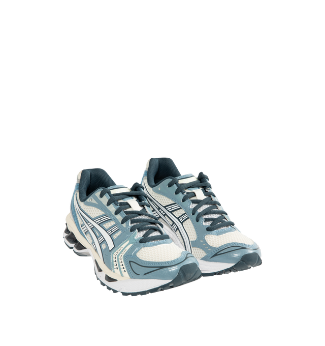 Image 2 of 5 - BLUE - Asics GEL-Kayano 14 Sneakers are lace-up style with rip-stop underlays, GEL cushioning, and TRUSSTIC support system. Unisex style in men's sizing.