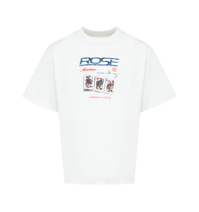 Image 1 of 2 - WHITE - MARTINE ROSE Classic T-Shirt featuring crew neck, short sleeves, oversized fit and logo on front. 100% cotton. Made in Portugal.