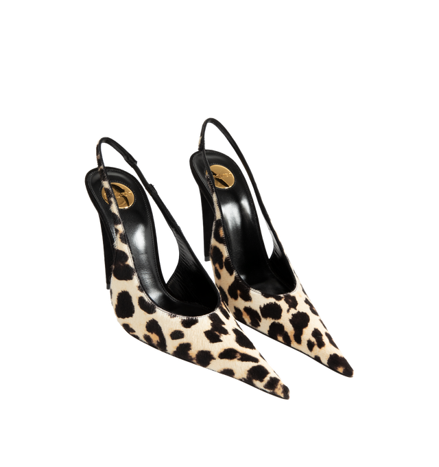 Image 2 of 4 - MULTI - GUERMANTES slingback pumps in pony-hair leather. Saint Laurent Womens Slingback Pumps are crafted from calfskin, goatskin, and lambskin leather. Feature a leopard-print finish, pointed toe, elasticized slingback strap, covered stiletto heel, leather sole, and 11 cm heel height. Main Material: Calfskin, Goatskin, Lambskin; Sole: Leather. Made in Italy.