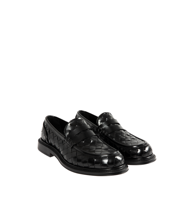 Image 2 of 4 - BLACK - BOTTEGA VENETA James Loafer featuring calfskin leather with all-over Intrecciato craftsmanship. Lining: calfskin. Leather outsole with Goodyear construction. Made in Italy.