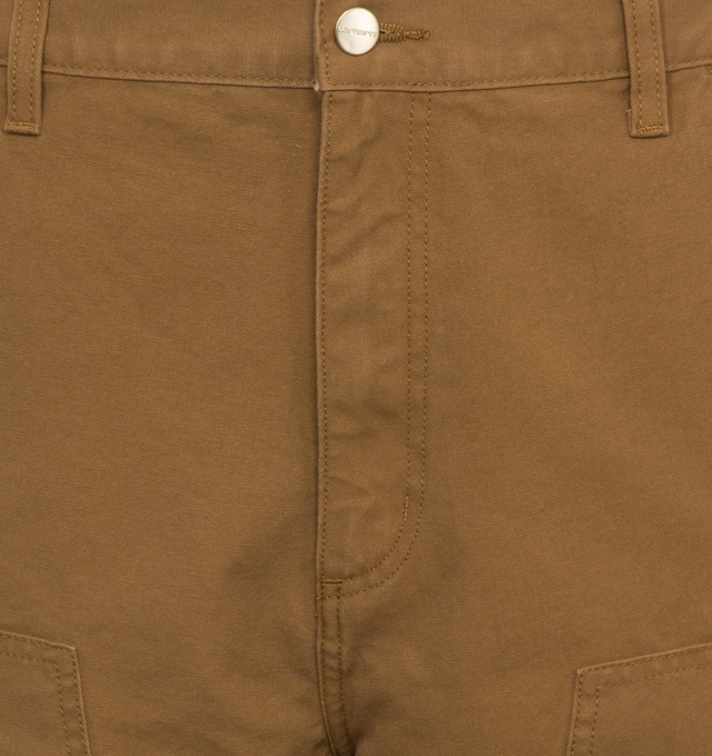 Image 4 of 4 - BROWN - CARHARTT WIP Double Knee Shorts featuring front button and concealed zip closure, belt loops, double layer at knee, hammer loop and two front pockets. 100% cotton. 