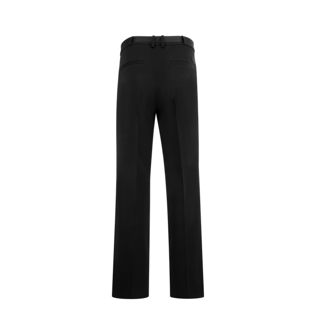Image 2 of 3 - BLACK - MONCLER Twill Pant featuring two-way stretch twill, adjustable belt, zipper and snap button closure and silicone logo patch. 53% polyester, 43% wool, 4% elastane/spandex.