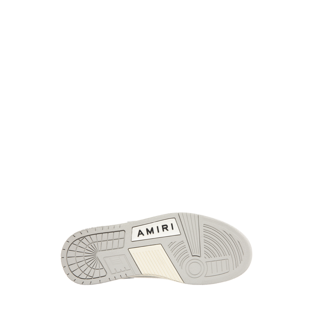 Image 4 of 5 - GREY - AMIRI Distressed Skel-Top Low Sneakers featuring appliqus throughout, perforated detailing at toe, lace-up closure, logo patch at padded tongue, padded collar, logo embossed at heel tab and treaded rubber sole. Upper: synthetic, leather. Sole: rubber.