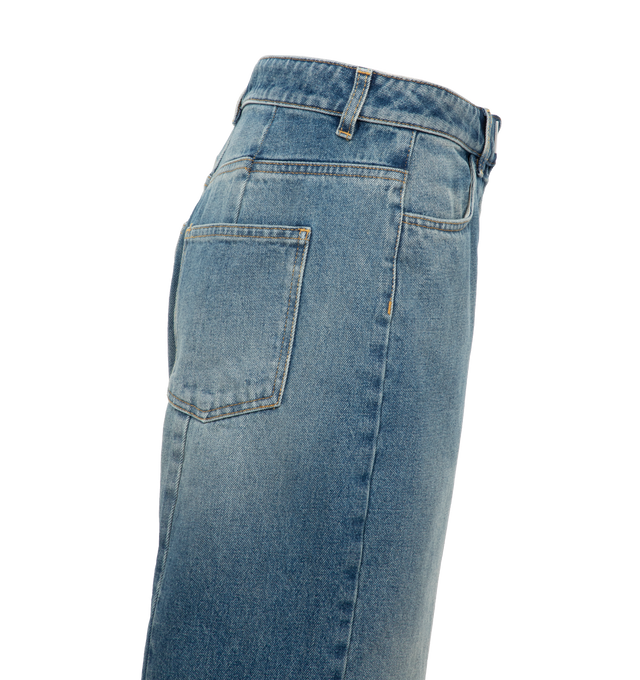 Image 2 of 3 - BLUE - GIVENCHY Oversized Jeans with Stitching Details featuring washed denim, waist with loops and zipped closure with GIVENCHY metal bar, two front pockets and two back pockets, no hems for a raw effect and oversized fit. 100% cotton. Made in Italy. 