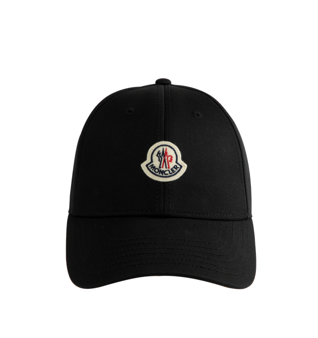 Image 1 of 2 - BLACK - MONCLER Baseball Cap featuring cotton gabardine, cotton lining, adjustable back tab with hook-and-loop closure and logo patch. 100% cotton.