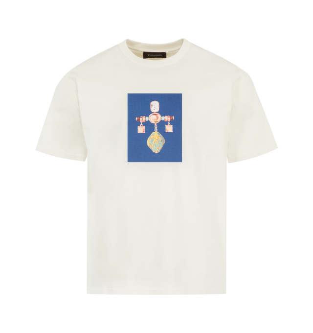 Image 1 of 2 - WHITE - WALES BONNER Compass Tee featuring organic cotton jersey, graphic front print, ribbed crew neck, short sleeves and straight hem. 100% organic cotton. Made in Portugal.