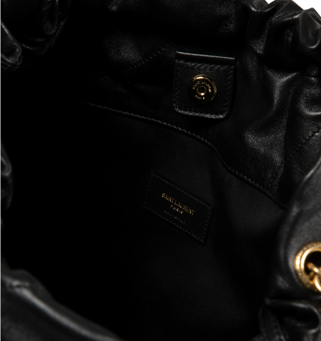 Image 3 of 3 - BLACK - SAINT LAURENT Jamie Large Pochon Bag in supple nappa featuring CARR RIVE GAUCHE topstitching, a drawstring chain, removable zip pouch, certified cotton lining, bronze-tone hardware and magnetic closure. 13.4 x 16 x 2 inches. Lambskin, metal. Made in Italy.