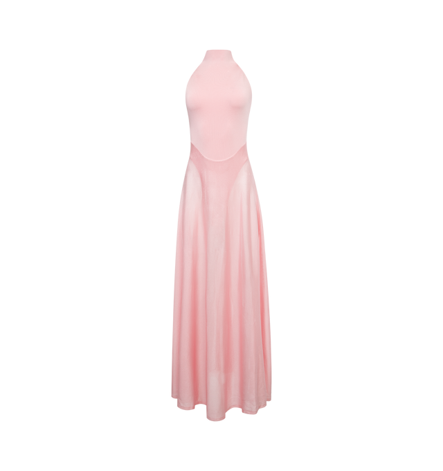 Image 1 of 2 - PINK - ALAIA Flared Dress featuring midi length, sleeveless, fitted body and flared skirt, straps cross at the back and made from shiny viscose. 88% viscose, 11% polyamide, 1% polyurethane. Made in Italy. 