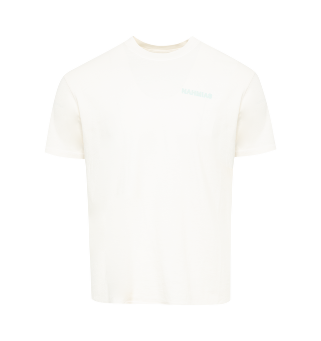Image 1 of 3 - WHITE - NAHMIAS Queen of the Coast T-shirt featuring ribbed crewneck, short sleeves, logo on front and graphic printed on back. 100% cotton.  