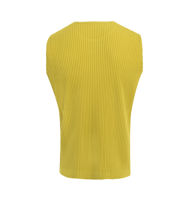 Image 2 of 3 - YELLOW - ISSEY MIYAKE TAILORED PLEATS 2 VEST features a loose tailored fit and round neck. 100% polyester. 
