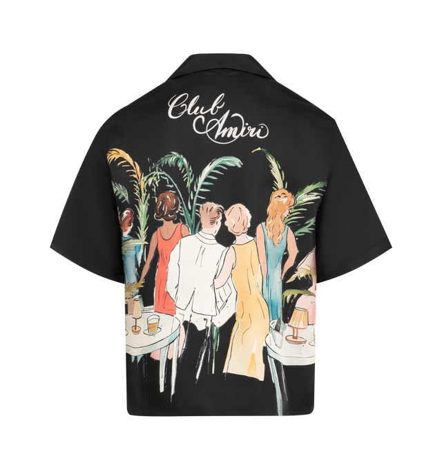 Image 2 of 2 - BLACK - AMIRI Bar Scene Bowling Shirt in silk featuring a notched collar, button-down closure, short sleeves and graphic throughout. 100% silk.