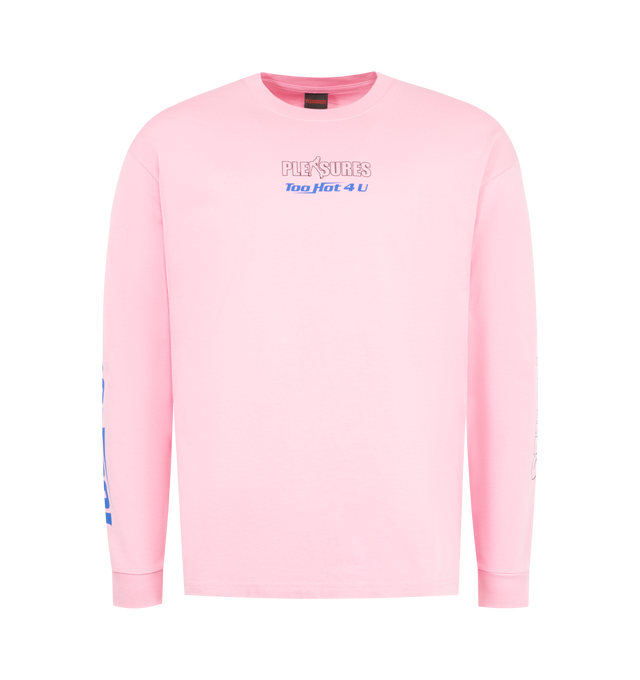 Image 1 of 4 - PINK - PLEASURES Hot 4 U Tee featuring relaxed fit, long sleeves, crew neckline, screen-printed graphics and ribbed trims. 100% cotton.