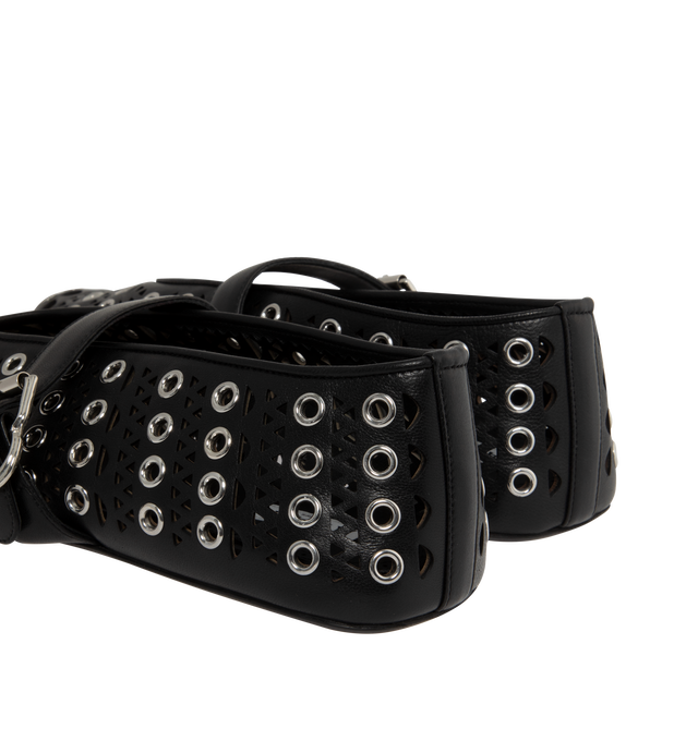 Image 3 of 4 - BLACK - ALAA Signature ballet flats inspired by classical Japonese shoes featuring buckle strap on top, round toes, and leather perforated with the iconic "Vienne" motif and enhanced by metallic eyelets. Lambskin upper and lining, rubber sole. Made in Italy.