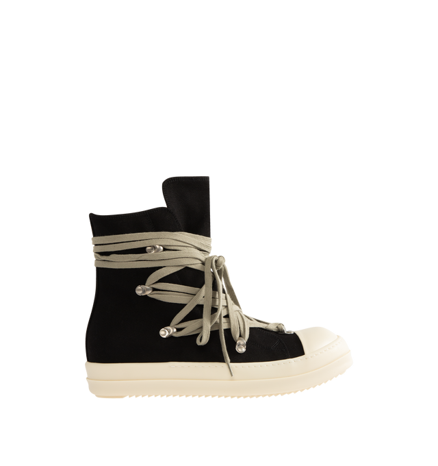 Image 1 of 5 - BLACK - DRKSHDW Megalace Sneaks Sneakers featuring GOTS-certified organic cotton, faux-leather cap toe, crisscrossing lace-up closure, extended tongue, metal eyelets and zip closure at inner side, twill lining and treaded rubber sole. Upper: textile, synthetic. Sole: rubber. Made in Italy.