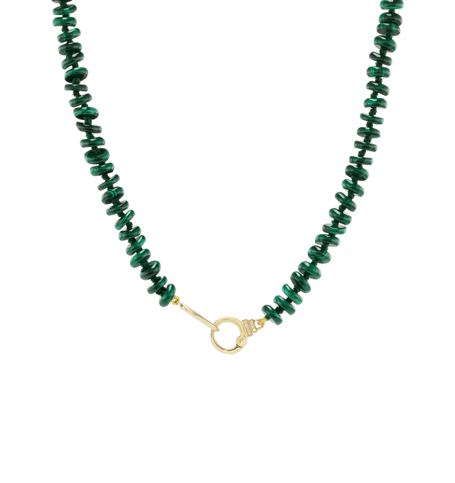 Image 1 of 2 - GREEN - SORELLINA Malachite Beaded Necklace featuring 6mm rondelle beads on a small diamond clasp with 0.06 cttw G-H/SI diamonds. 22 inches.