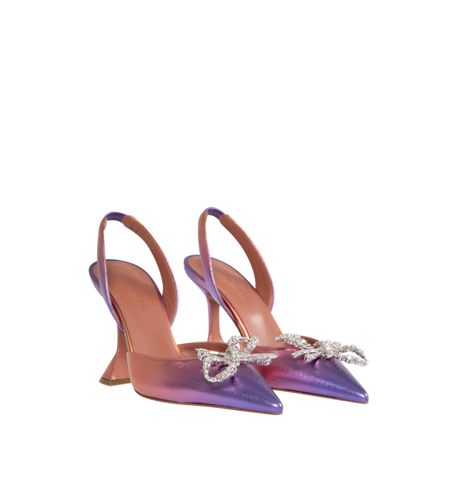 Image 2 of 4 - MULTI - AMINA MUADDI Rosie Sling 95 Metallic Pumps featuring a crystal bow at front, closed pointed toe and the signature martini heel measuring 95mm. Leather sole. Made in Italy. 