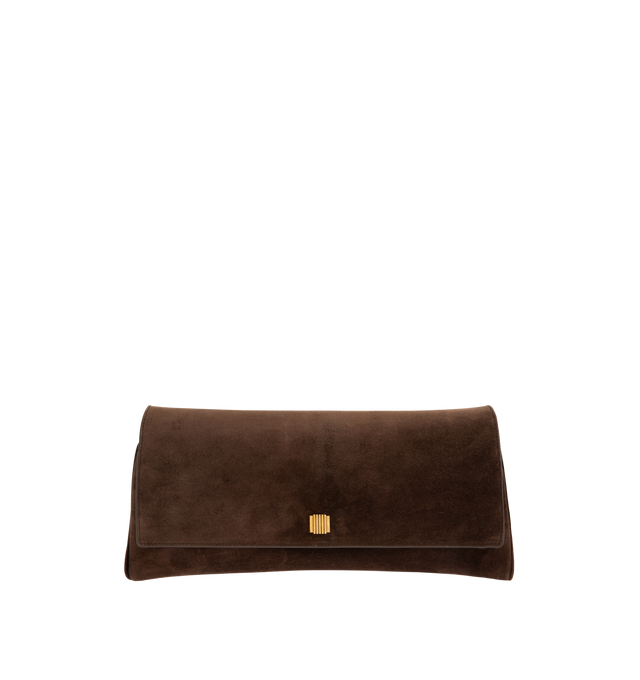 Image 1 of 3 - BROWN - Khaite Audrey flap-front clutch that combines refined lines with soft curves in velvety suede. Art Deco-inspired hardware at magnetic closure. Internal card pocket. Suede calfskin (100% calfskin). Made in Italy.