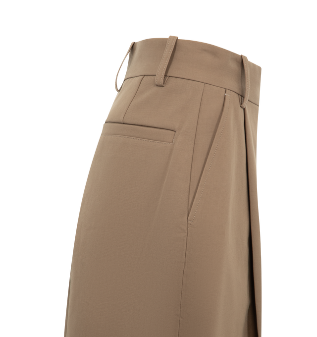 Image 3 of 3 - BROWN - STUDIO NICHOLSON Double Pleated Wide Leg Trousers featuring two side pockets, two back welt pockets, belt loops at waist, pleats at front, hook zip closure and wide legs. Made in Portugal.