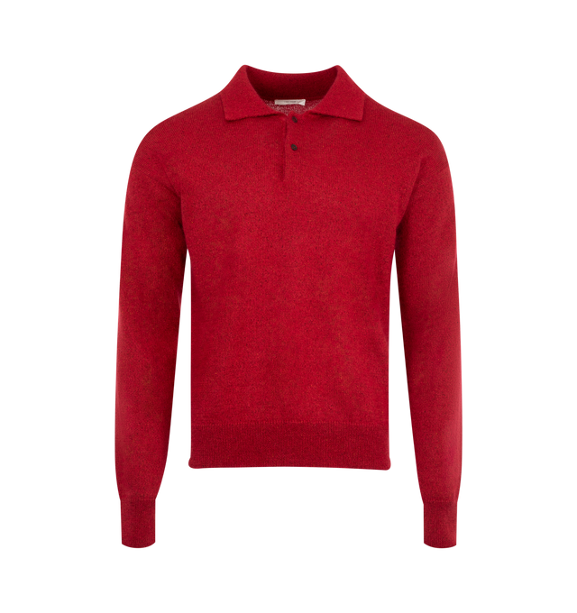 Image 1 of 2 - RED - The Row Men's long-sleeved polo in silk and mohair tweed with 2-button collar, relaxed fit, and ribbed neckline, cuffs, and hem. 65% Silk, 35% Mohair. Made in Italy.