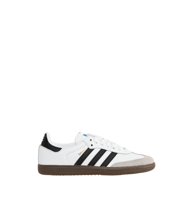 Image 1 of 5 - WHITE - ADIDAS Samba Classic Sneakers are a lace-up style with suede overlays, synthetic leather uppers, lightweight EVA midsole, and gum rubber outsoles. Unisex style in men's sizes.