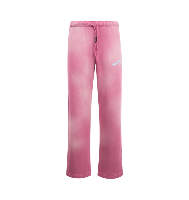 Image 1 of 3 - PINK - NAHMIAS State Wide Sweatpants featuring elastic waist with drawstring, natural faded vintage appearance, side pockets, back patch pocket, logo on leg, loose fit and bungee cord at hem. 100% cotton.