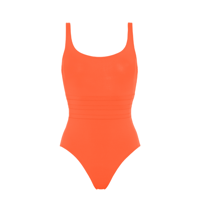 Image 1 of 6 - ORANGE - ERES Asia Tank One-Piece Swimsuit featuring broad straps, round neckline and three reinforced bands around the waist. Main: 84% Polyamid, 16% Spandex. Second: 68% Polyamid, 32% Spandex. Made in France. 