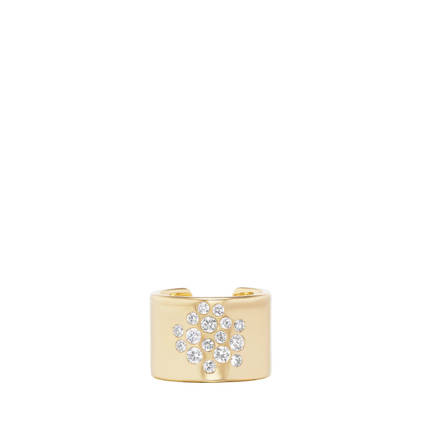 Image 1 of 1 - GOLD - Uniform Object 15 mm Cuff Ring Mega Stoned featuring 24.8 g of solid 18K yellow gold with 0.94 TCW round diamonds. Handcrafted in New York City. Hirshleifers offers a range of pieces from this collection in-store. For personal consultation and detailed information about jewelry, please contact our dedicated stylist team at personalshopping@hirshleifers.com.