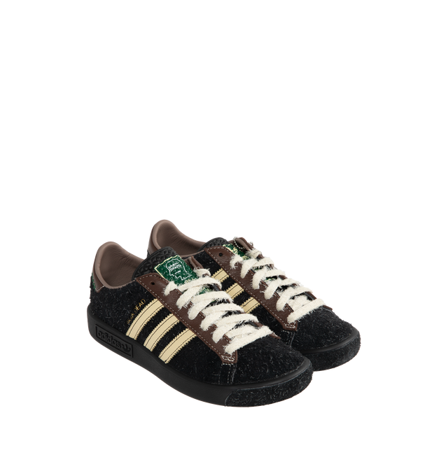 Image 2 of 5 - BLACK - ADIDAS Forest Hills Brain Dead Shoes featuring a low-profile silhouette, a hairy suede upper that features 3-Stripes, visible stitching at the heel tab, an Ecotex tongue, regular fit, lace closure, leather and textile upper, leather lining and rubber outsole.