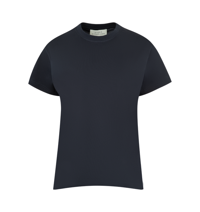 Image 1 of 2 - NAVY - STUDIO NICHOLSON Perfect Tee featuring short sleeves, regular fit and a round neck. 100% cotton. Made in Portugal.
