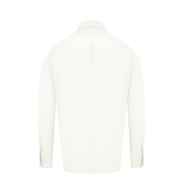 Image 2 of 2 - WHITE - RICK OWENS Work Shirt featuring saddle shoulders with single-button barrel cuffs, concealed button closure, shirttail hem, spread collar and front flap pockets. 100% organic cotton. Made in Italy.