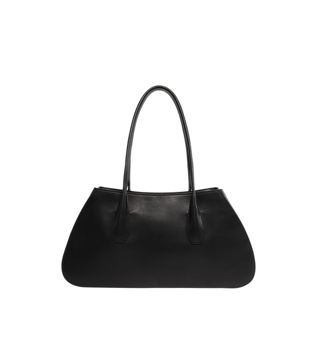 Image 1 of 3 - BLACK - The Row Alger Geometric shoulder bag in polished saddle leather with tubular handles, flat base, and hand-stitched construction. 100% Calfskin Leather lined in 100% Lambskin Leather. Made in Italy.