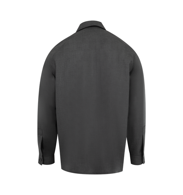 Image 2 of 2 - GREY - LEMAIRE Light Tailored Overshirt featuring a chest flap welt pocket, buttoned cuffs, straight hem, classic collar and large black button front. 100% wool.