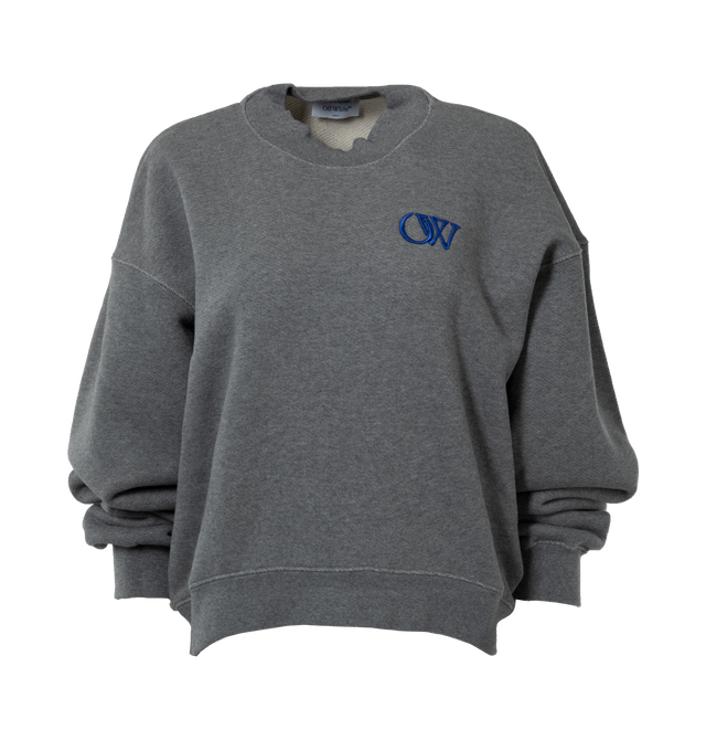 Image 1 of 3 - GREY - OFF-WHITE OW Embr Over Crewneck featuring crew neckline and ribbed trims to temper the relaxed fit. 100% cotton. 
