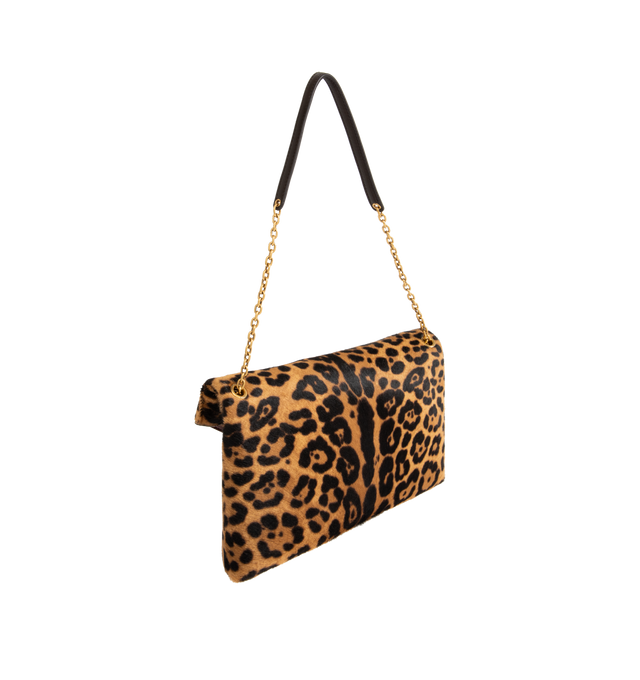 Image 2 of 3 - BROWN - SAINT LAURENT Large Pony Hair Chain Pouch in leopard-print pony hair leather, logo on front, stowable cable-chain strap, leather lining, bronze-tone hardware, snap-button closure and one zip pocket. 11.6" x 7" x 2". Calfskin leather. Made in Italy.