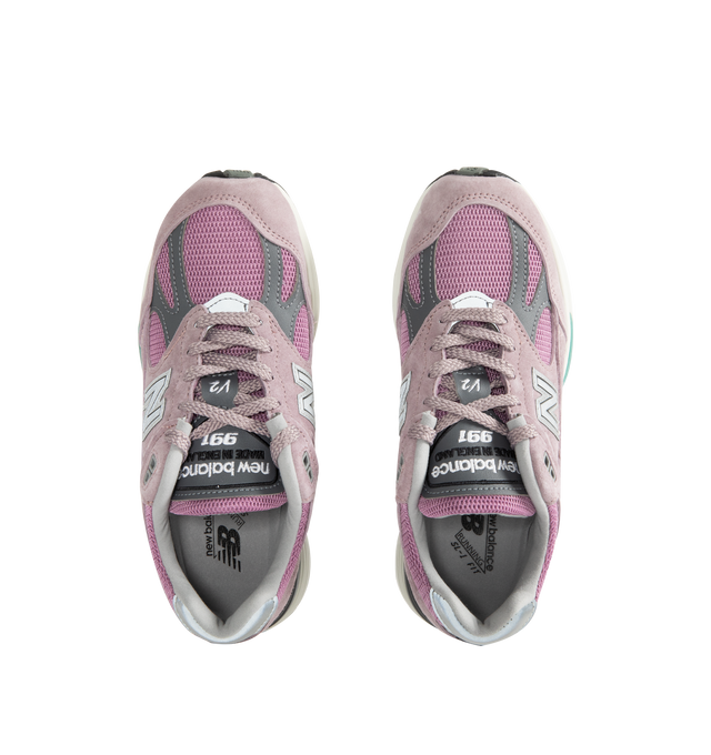 Image 5 of 5 - PINK - NEW BALANCE Made in UK 991v2 Sneaker featuring FuelCell foam, ENCAP midsole cushioning, semi-translucent ABZORB SBS pods, N logo features debossed line details, reflective details, embroidered v2 tongue branding, mesh upper and pigsuede and synthetic overlays.