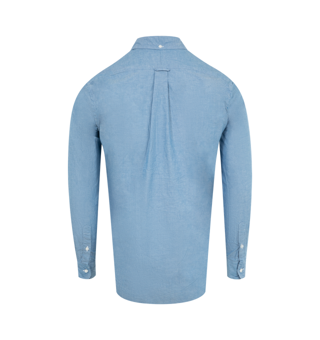 Image 2 of 2 - BLUE - Gitman Bros Oxford Cloth Button Down Shirt has a button-down collar, a covered front button placket, a chest pocket, a center back pleat, and adjustable button cuffs. 100% cotton. Made in USA.
