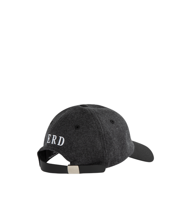 Image 2 of 2 - GREY - ENFANTS RICHES DEPRIMES Academic Conditioning Cap featuring embroidered eyelets at crown, text embroidered at face, curved brim, logo embroidered at back face and cinch fastening. 100% lambswool. Trim: 100% cotton. Made in USA. 