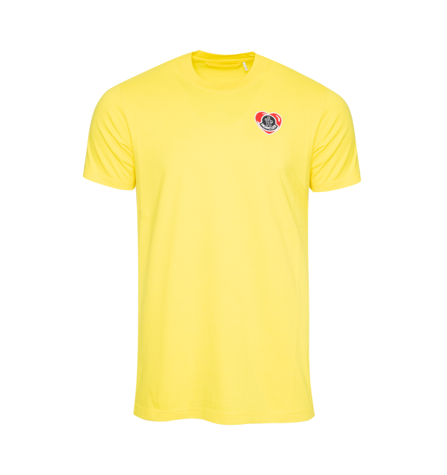 Image 1 of 2 - YELLOW - MONCLER Logo T-Shirt featuring crew neck, short sleeves and logo patch. 100% cotton. 