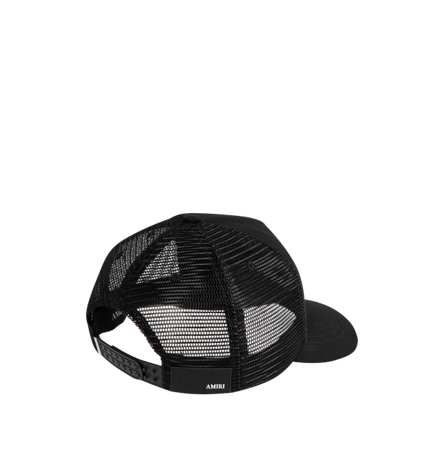 Image 3 of 3 - BLACK - AMIRI Neon Lights Trucker Cap featuring cotton canvas and mesh, embroidered eyelets at crown, logo and text embroidered at face, curved brim, logo patch at back face, snapback fastening and twill lining. 100% cotton. 100% polyester. Made in United States.
