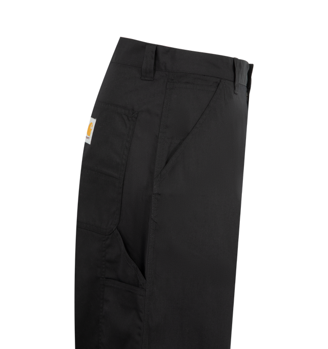 Image 3 of 3 - BLACK - CARHARTT WIP Postal Single Knee Pant featuring loose straight fit, regular waist, triple stitched, bartack stitching at vital stress points, tool pockets and hammer loop, square label and zip fly. 65 polyester, 35% cotton.