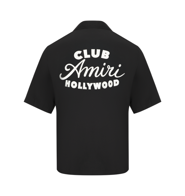 Image 2 of 2 - BLACK - AMIRI Club Amiri Camp Shirt featuring open spread collar, button closure, logo at chest and back, patch pocket and short sleeves. Made in Italy.