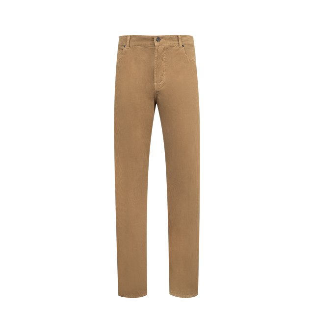 Image 1 of 3 - BROWN - THE ROW Rossen Jean featuring low-rise jean in cotton denim with straight leg, tonal topstitching and classic 5-pocket construction. 100% cotton. Made in Italy.
