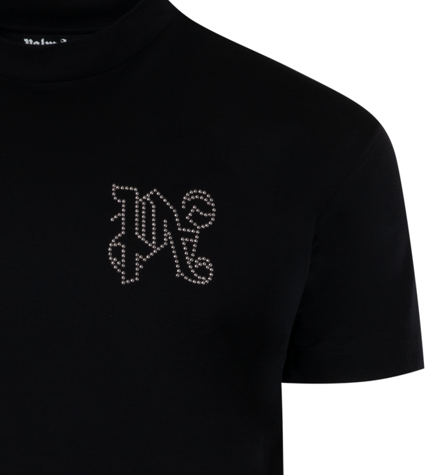 Image 2 of 2 - BLACK - PALM ANGELS Monogram Studded T-shirt featuring studded logo detail, crew neck, short sleeves and straight hem. 100% cotton. 