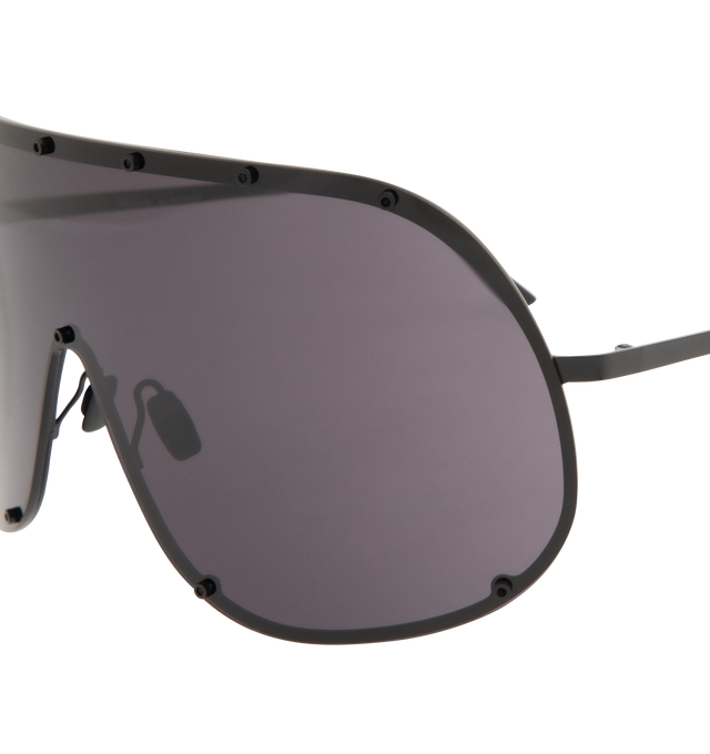 Image 3 of 3 - BLACK - RICK OWENS Oversized Shield Sunglasses featuring wraparound silhouette and metal frame. 100% UV protection.