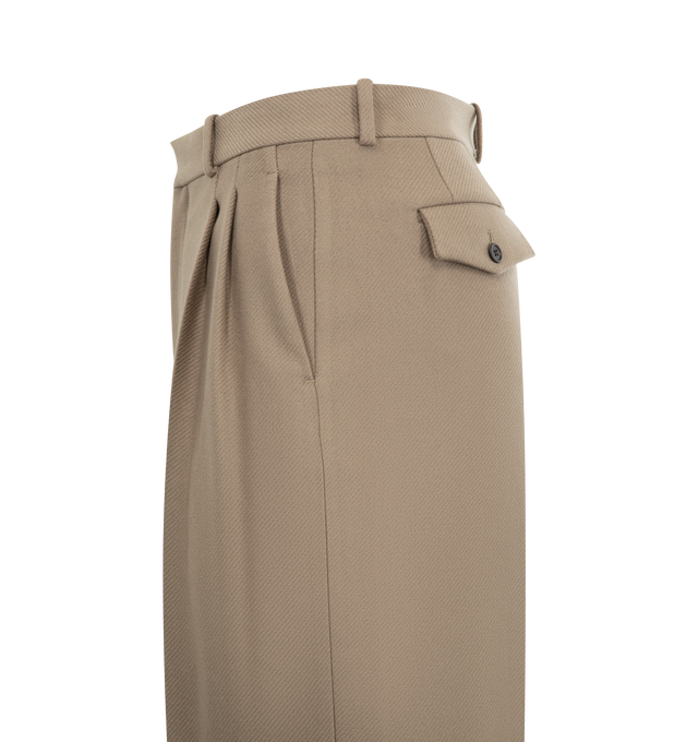 Image 3 of 3 - BROWN - THE ROW Oberyn Pant featuring mid-rise tailored trouser in lightweight virgin wool and cashmere twill with wide leg, pressed front and back creases and slanted side pockets. 88% wool, 12% cashmere. Lined in 100% cotton. Made in Italy.