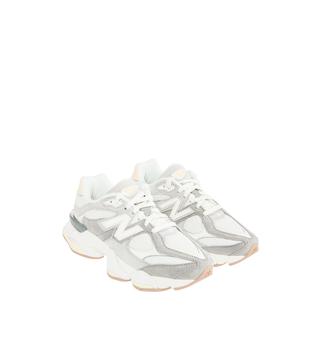 Image 2 of 5 - GREY - New Balance 9060 Unisex Sneaker featuring mesh upper with suede overlays, dual-density midsole with ABZORB and SBS cushioning, tongue logo inspired by original 991 lace jewel, translucent CR device at heel and diamond outsole pattern. Unisex style in men's sizes.
