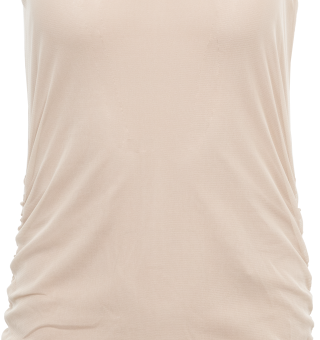 Image 3 of 3 - NEUTRAL - Saint Laurent Semi-sheer sleeveless mini dress with round neck and ruched sides crafted from delicate 100% polyamide with viscose lining. Made in Italy. 
