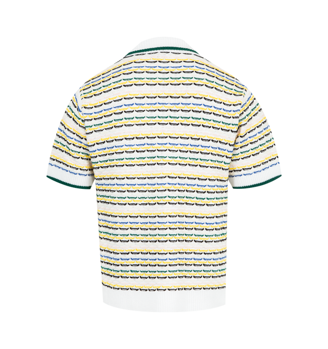 Image 2 of 2 - MULTI - CASABLANCA Tuck Stitch Shirt featuring a short-sleeve knitted design, the house's signature diamond logo, Cuban-style collar, button closure, signature gold rim pearl buttons and ribbed collar, cuffs, hem, and placket detail. 100% cotton.