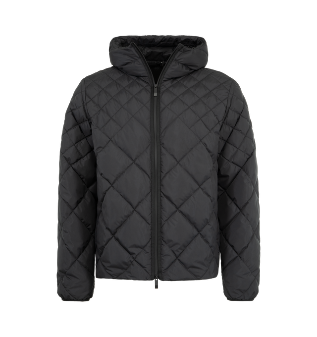 Image 1 of 3 - BLACK - MONCLER Merak Geometric-Quilted Hooded Short Down Jacket featuring micro soft technique, nylon lining, down-filled, adjustable hood, zipper closure, zipped pockets, adjustable cuffs and hem and logo details. 100% polyester. Padding: 90% down, 10% feather.