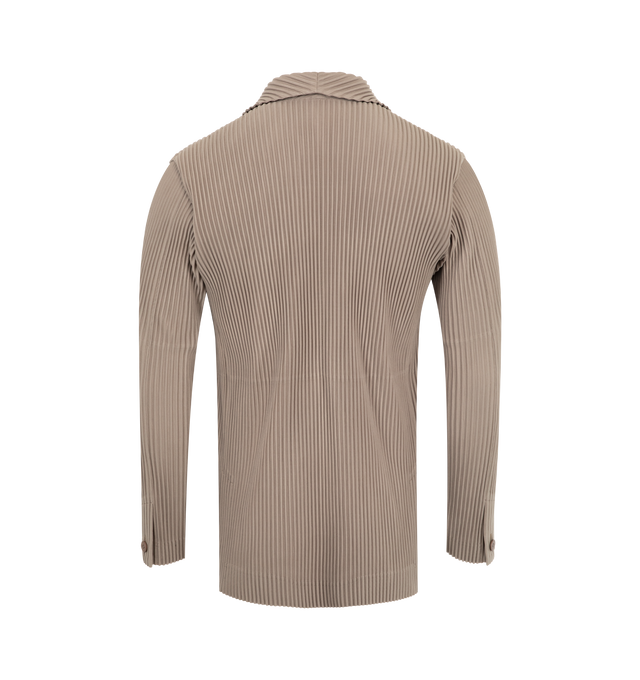 Image 2 of 3 - BROWN - ISSEY MIYAKE Tailored Pleats Jacket featuring a tailored jacket with a double breasted closure, notched lapel and pleated throughout. 100% polyester.